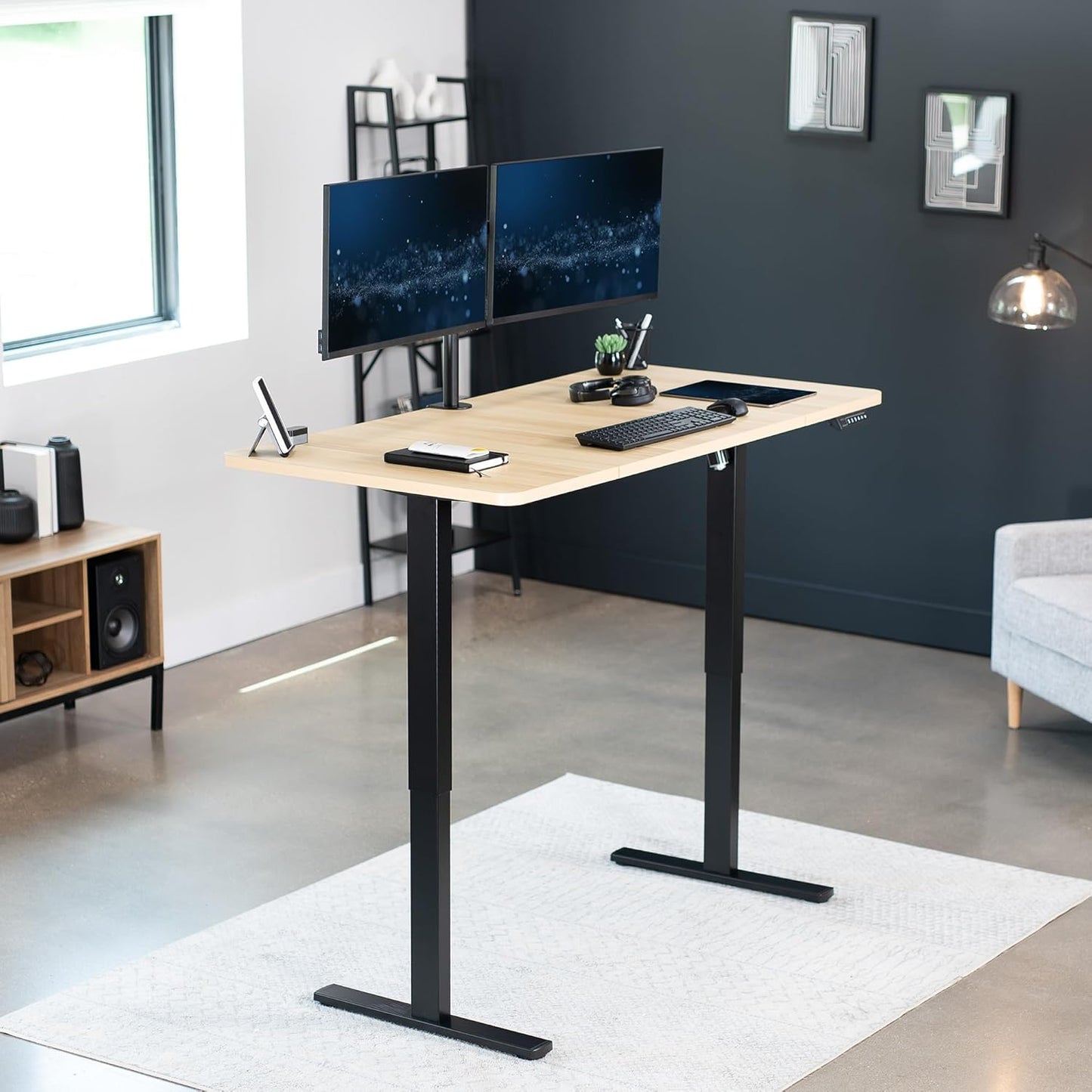 VIVO Electric 60 x 30 in Standing Desk, Memory Height Adjustment, 1B Series, Light Wood Top Black Frame, DESK-KIT-1B6C-30