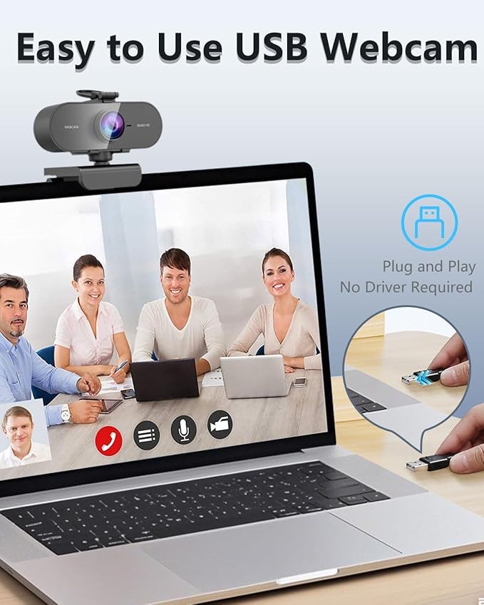 2K webcam for pc with Microphone,Privacy Cover Slider Streaming Web cam for Mac Laptop,usb external computer camera for desktop,best Full Hd face cam for video Conference,gaming,Zoom, microsoft teams