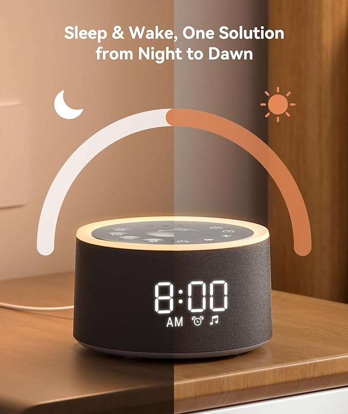 Dreamegg D1+ Sound Machine & Alarm Clock - Sound Machine for Sleep, White Noise Machine with 29 Soothing Sounds, Night Light, 0-100% Dimmable, White Noise Alarm Clock for Bedrooms Adults Baby, Black