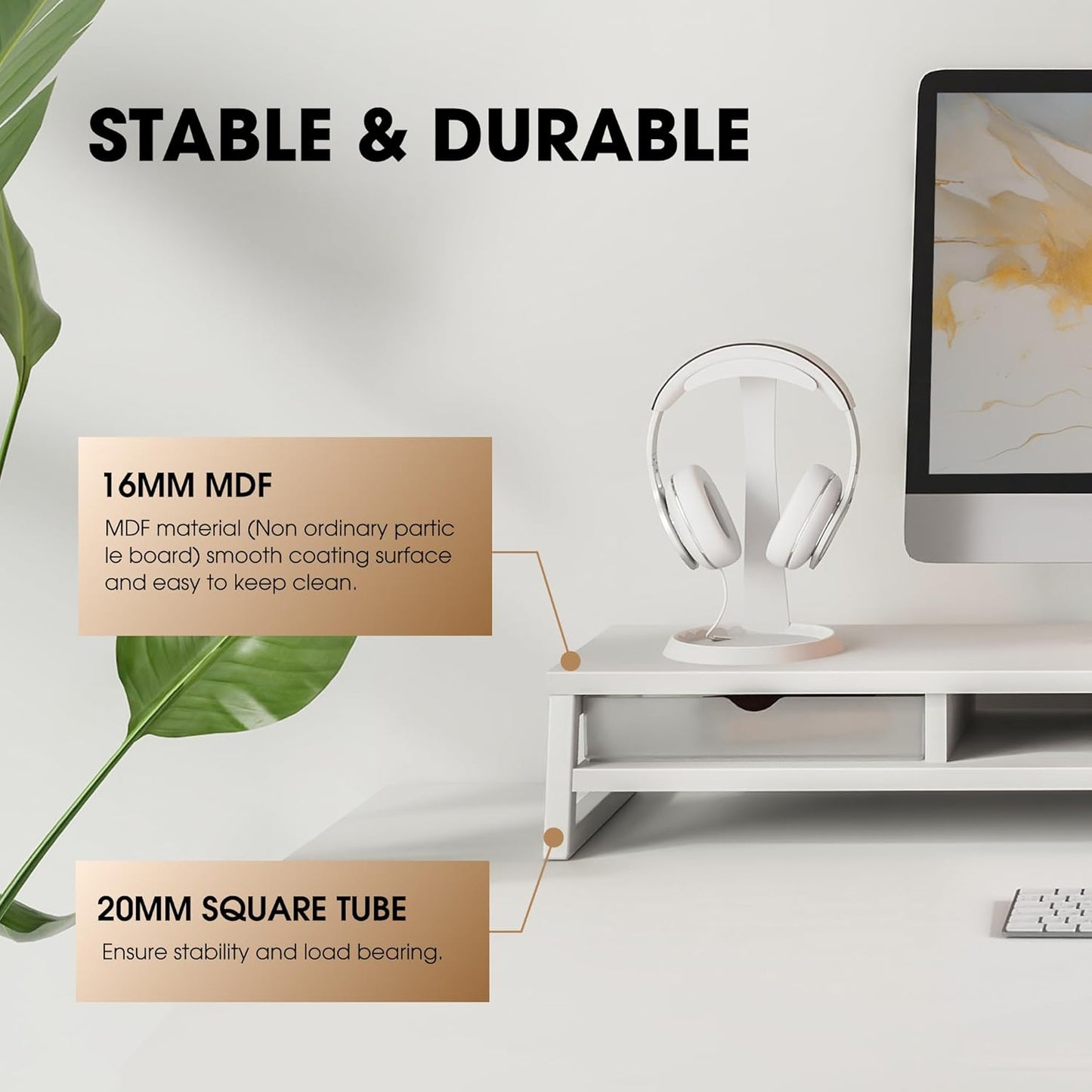 Fenge Dual Monitor Stand, Monitor Riser with Drawer, 42.5 Inch Large Computer Monitor Stand for 2 Monitors, 2 Tier Wooden Desk Shelf for Top of Desk