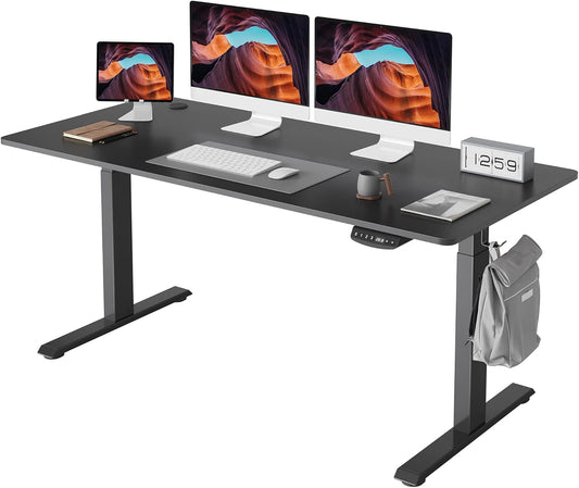 FEZIBO One-Piece Standing Desk Adjustable Height Stand up Home Office Desk, 55x24 Inch Electric Standing Computer Desk, with 4 Memory Presets, Fixable casters, Black