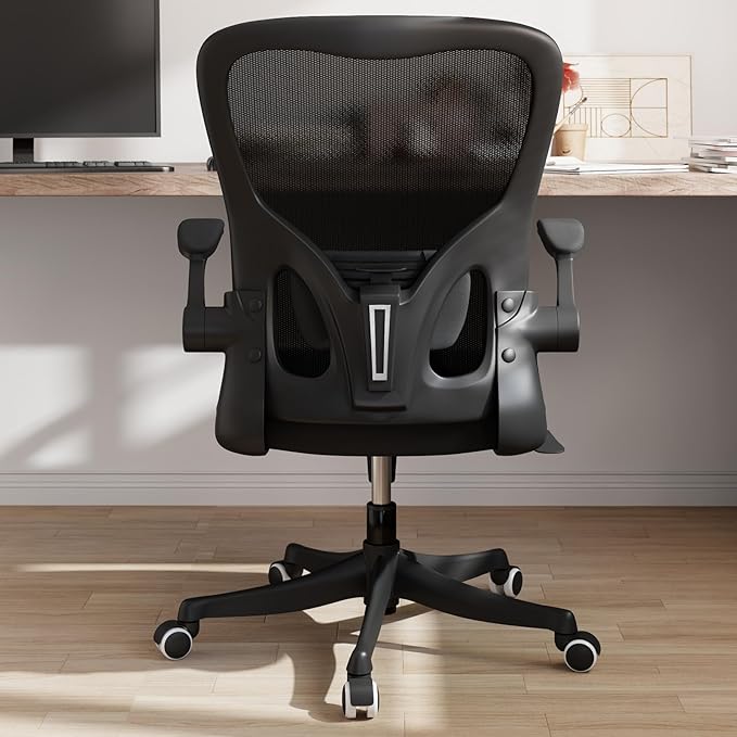 Monhey Ergonomic Office Chair with Lumbar Support, Adjustable Height, 2D Flip-up Arms, Breathable Black Mesh, Comfortable Desk Chair Chair for Home, Office, Study & Gaming
