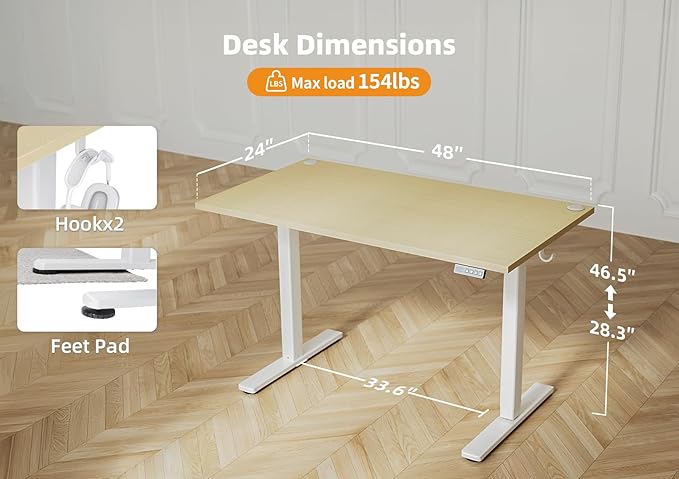 Seang Standing Desk with Adjustable Height, 48x24 Inch Electric Stand Up Desk for Home Office, Studio, Computer Workstation, Nature Top