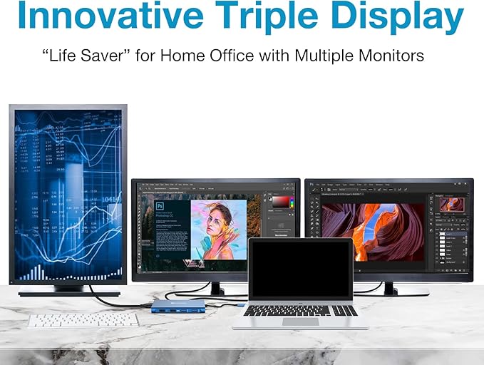 UtechSmart 11 in 1 Docking Station, Triple Monitors USBC Laptop Docking Station with 2 HDMI, VGA, PD3.0, SD TF Card Slot, 4 USB Ports USB-C Adapter Compatible for MacBook & Windows(Blue)