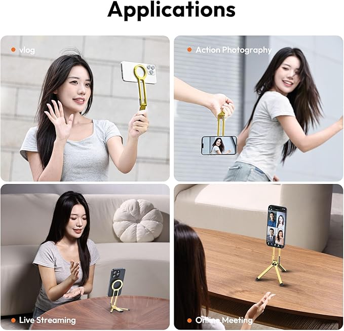 ULANZI MA30 Magnetic Phone Tripod Stand for iPhone - Aluminium Maglock Smartphone Mini Tripod Pocket Cell Phone Stand Strong Magnet Quick Mount Compatible with iPhone 16 15 14 13 12 Series, Gold