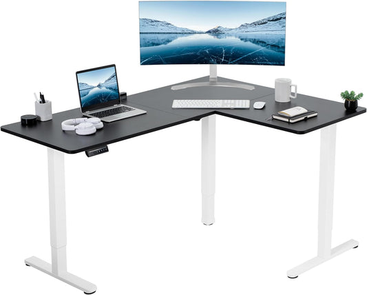 VIVO Electric Corner L-Shaped 63 x 47 in Standing Desk, Memory Height Adjustment, Black Top White Frame, DESK-E3CTWB-47