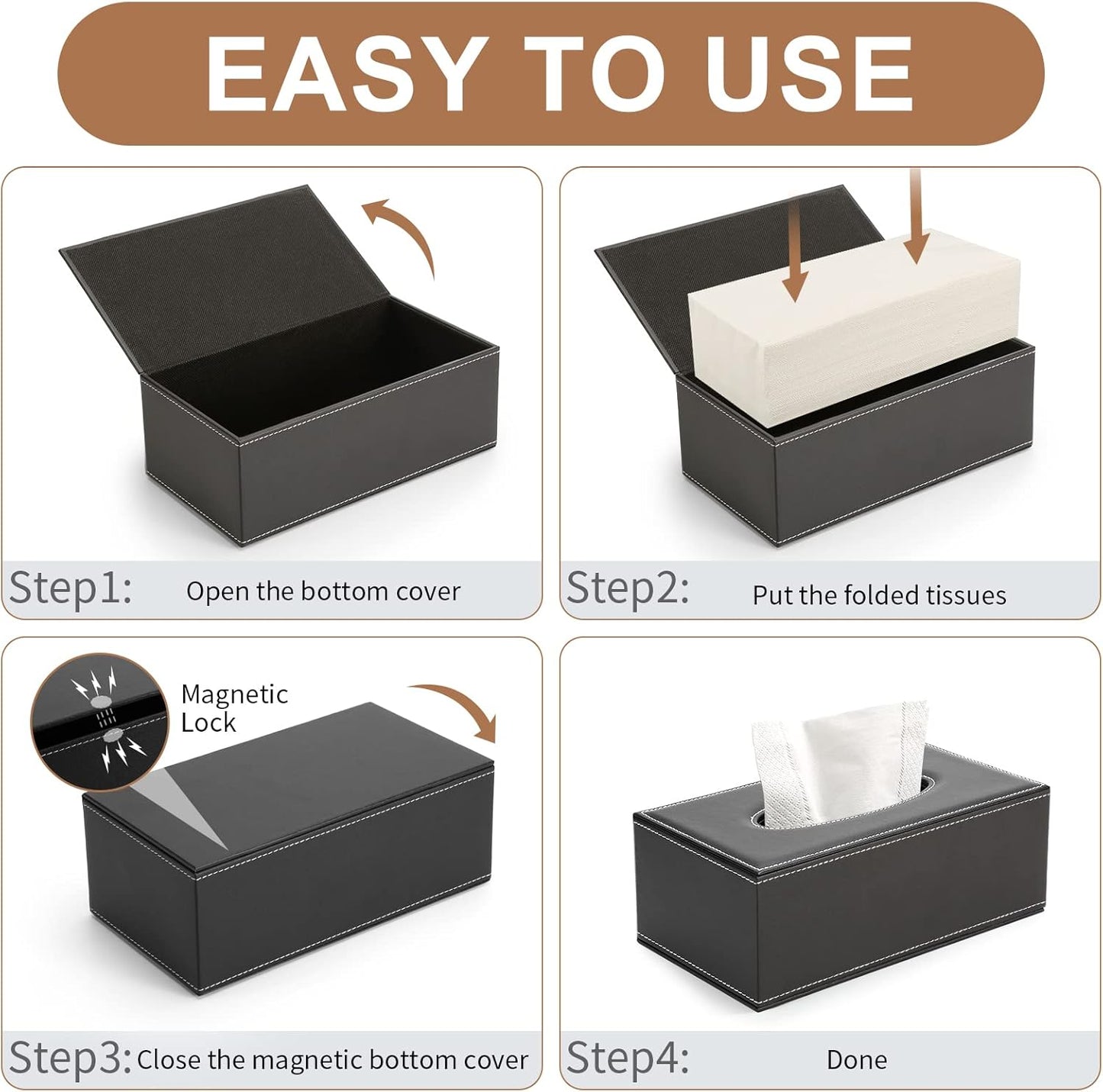 KINGFOM 3PCS/SET Desk Organizers and Accessories, Pu Leather Office Supplies Organization Set with Tissue Holder, Pencil Holder and Business Name Cards Stand Black