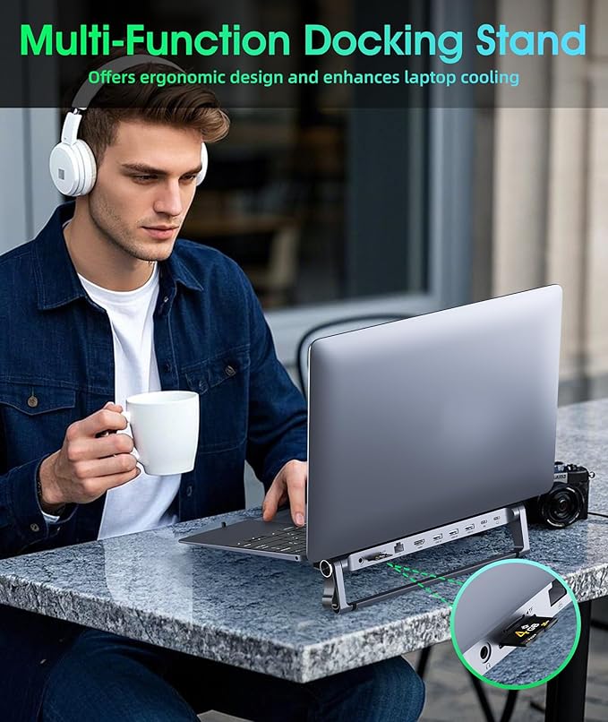 BoYata USB-C Laptop Docking Stand, 9 in 1 Aluminum USB C Dock Tablet Stand with 4K HDMI, 3 USB 3.0, PD 100W, Portable Docking Station for MacBook Pro/Air/Dell/HP/Surface/Lenovo, Plug and Play