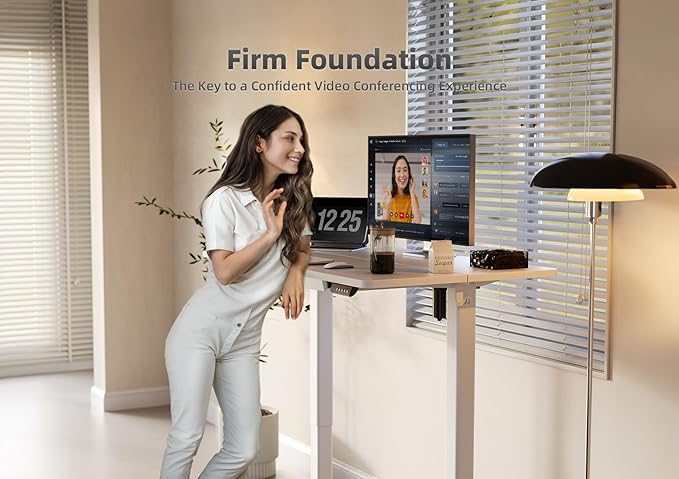 YDN Standing Desk with Drawers, 55 x 24 Inch Electric Adjustable Height Stand Up Desk, Sit Stand for Home Office, White