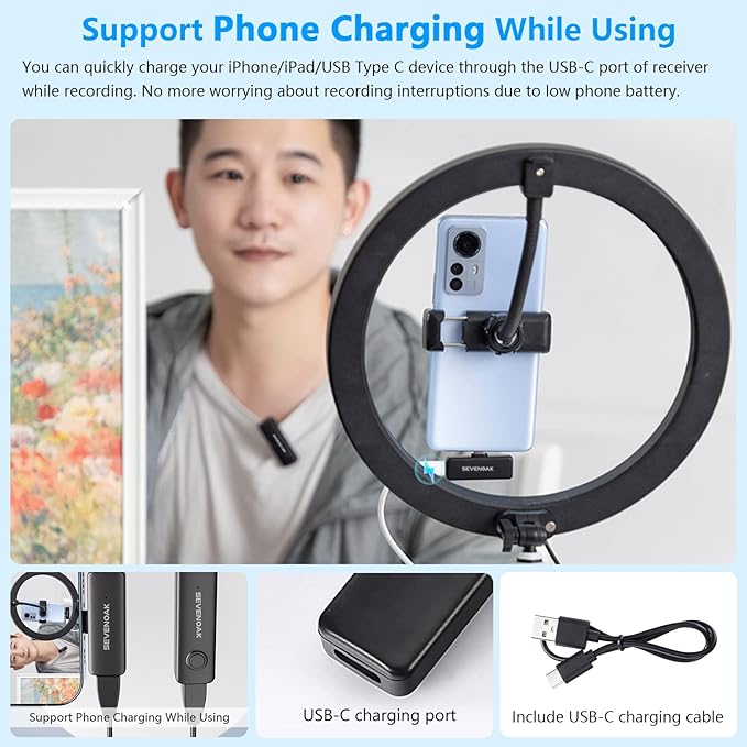 Sevenoak Wireless Lavalier Microphone,USB-C Wireless Clip on Mic for Android/Type-C Smartphone Mini Bluetooth Mic for Podcast Facebook YouTube Vlogging Video Recording (SKM-W10-U1)