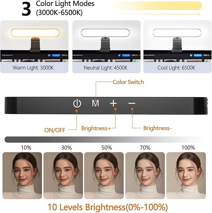 yAyusi Dual-lamp Video Conference Lighting, LED Streaming Light with Remote and Touch Control, Zoom Lighting for Computer,Webcam Laptop Monitor Ring Light for Video Calls/Zoom Meetings/Video Recording