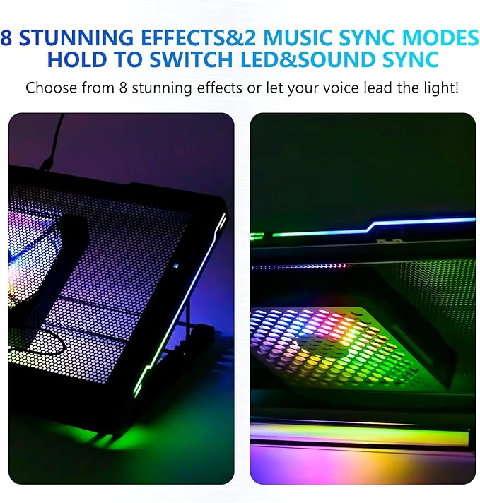 G-STORY Gaming Laptop Cooling Pad with Movable Fan and Automatic Speed Adjustable by Temperature,Music Sync RGB Light,Low Noise Laptop Cooler 3 Speed 1500/1750/2000RPM(140MM) Stand 12–18" Notebook