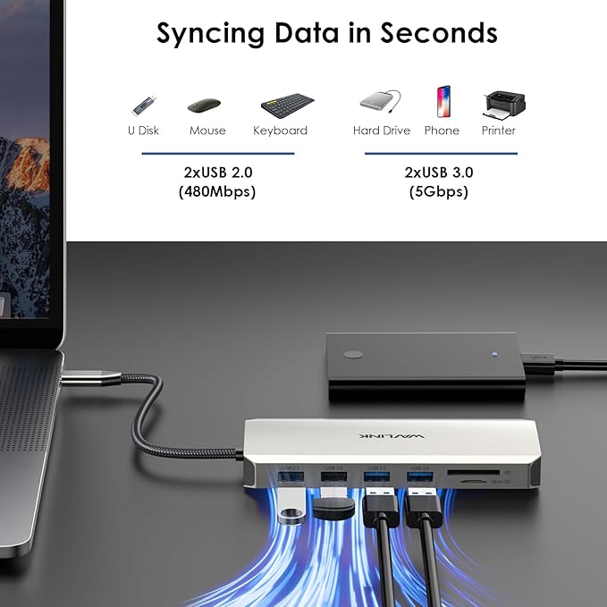 WAVLINK USB C Docking Station - Dual Monitor, Triple Display, 2 HDMI, DisplayPort, PD Charging, Ethernet, 5 USB, SD/TF Card Reader, Audio for MacBook, Dell, HP, Lenovo, Surface