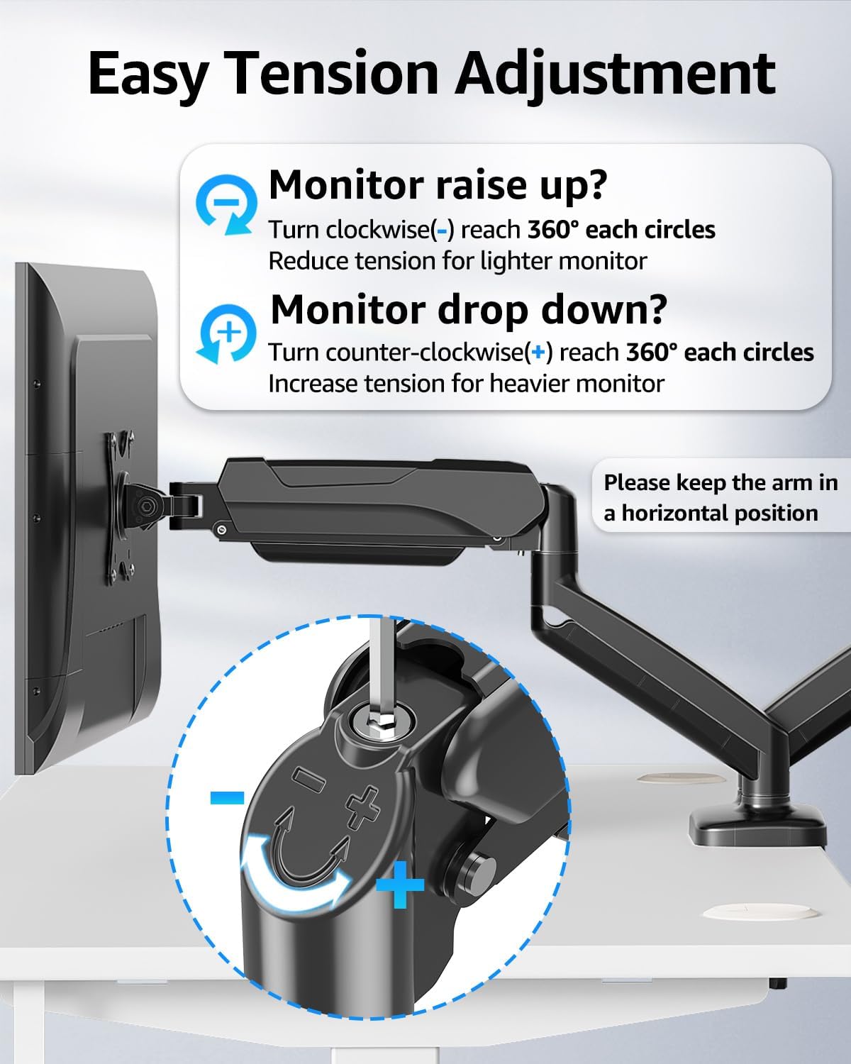 MOUNTUP Dual Monitor Stand for Desk, Pneumatic Monitor Arms for 2 Monitors Max 32 Inches, Height Adjustable Double Monitor Mount, VESA Mounts with C-Clamp & Grommet Base, Holds 4.4-17.6lbs, Black
