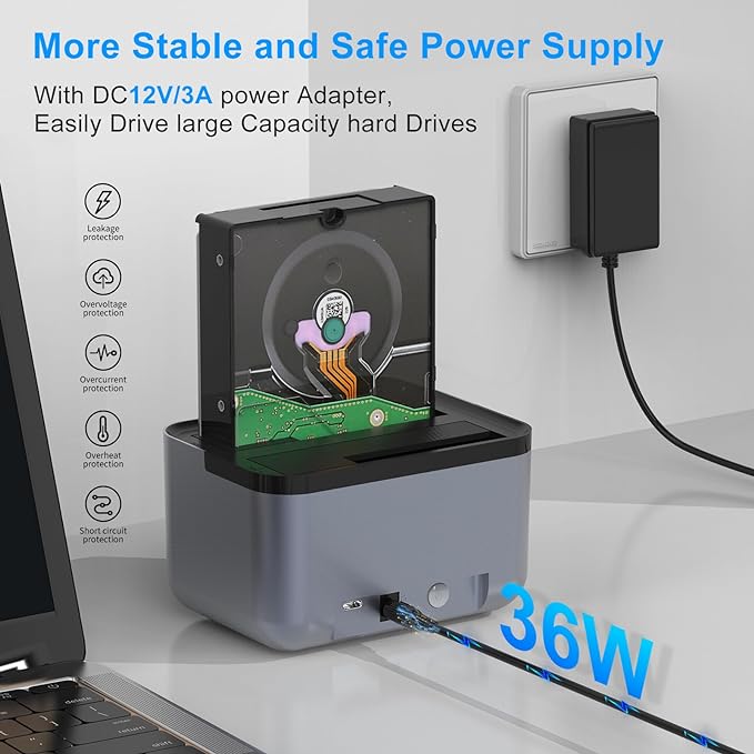 GODO Hard Drive Docking Station to USB 3.0 Type C,Dual Bay Hard Drive Dock for SATA 2.5/3.5 inch HDDs/SSDs with LED Indicator,Support Offline Clone/Duplicator 2 * 18TB Grey