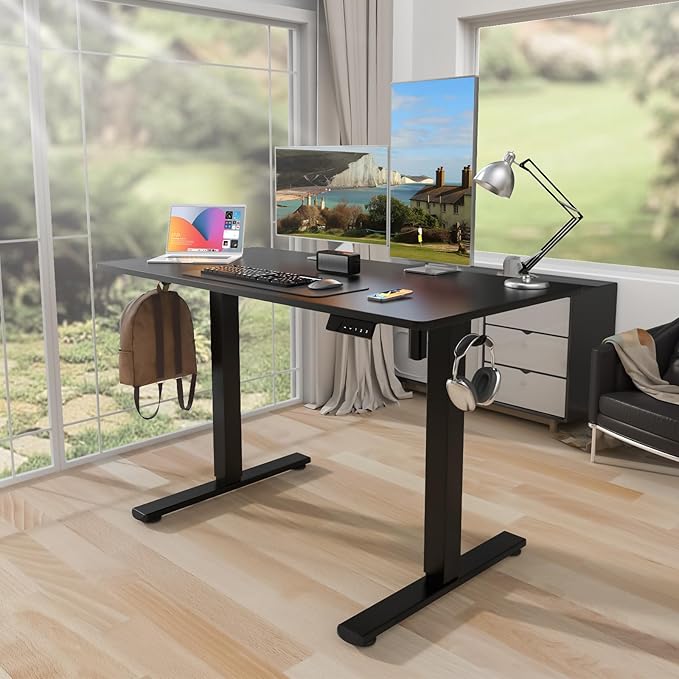 Kingant Standing Desk Height Adjustable Electric Stand Up Desks [48 x 24 Inch] - Ergonomic Sit Stand Desk Rising Desks for Home Office Computer Desk Stand Desk Workstation with Cable Management