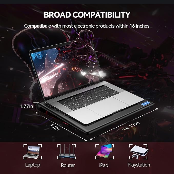 TECKNET Laptop Cooling Pad, 12"-15.6" Laptop Cooler, Gaming Laptop Cooling Stand, Wind Speed Adjustable, 2 USB Powered Laptop Fan Cooling Pad for Laptop Within 16 Inch (Red)