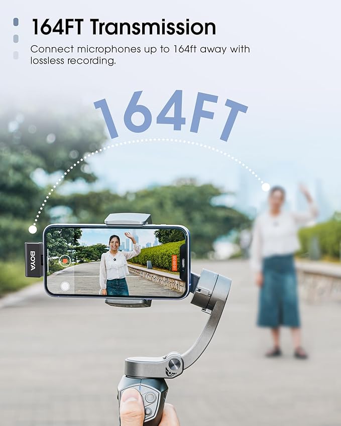 BOYA Omic Wireless Microphone for iPhone/Android with MFi Certified Lightning/USB-C Plug, Noise Reduction, 164ft 30H Battery Life with Charging Case, iPhone Microphone for Video Recording-Black