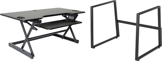 Rocelco 46" Large Height Adjustable Standing Desk BUNDLE - Quick Sit Stand Up Dual Monitor Riser - Tall Gas Spring Assist Computer Workstation - Retractable Keyboard Tray - Black (R DADRB-46-FS2)