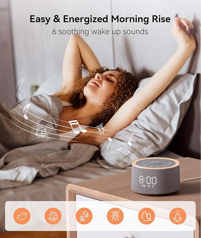Dreamegg D1+ Sound Machine & Alarm Clock - Sound Machine for Sleep, White Noise Machine with 29 Soothing Sounds, Night Light, 0-100% Dimmable, White Noise Alarm Clock for Bedrooms Adults Baby