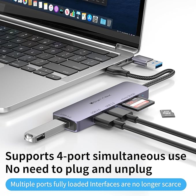 USB-C Hub with SD/TF Card Reader, 3 USB Ports (USB 3.0 & USB 2.0) - Compatible with Laptops, MacBook, Surface, Tablets