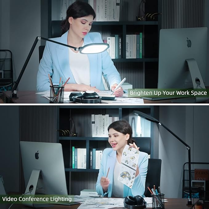 Video Conference Light for Computer, Dimmable Camera Lighting for Video Recording, Meeting, Laptop & Webcam, 15W Ring Light with C- Clamp,Swing Arm, Remote, Memory & Timer CRI >95