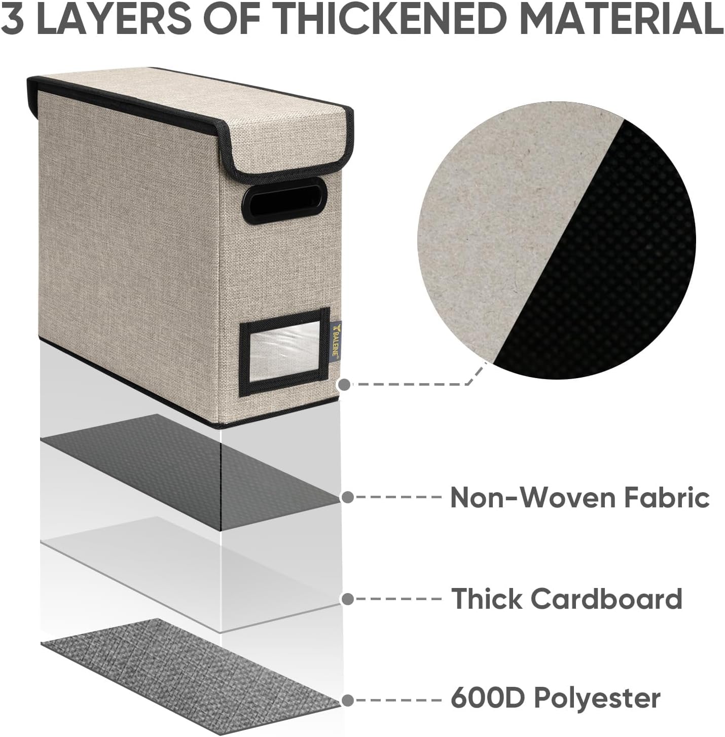 BALEINE File Organizer Box with Lid, Collapsible File Folder Organizer with Plastic Slide, Hanging File Folder Box for Office Document Storage (2 Pack, Beige, S)