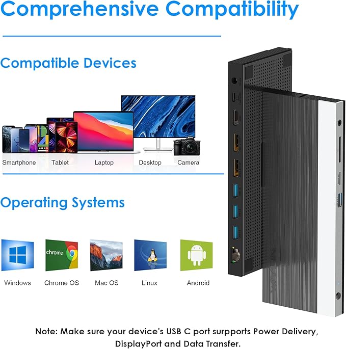 WAVLINK USB C Docking Station with 130W Power Adapter, Triple Display USB Type C to Dual HDMI Dock, 2 HDMI, DisplayPort, 100W PD3.0 Charging for Laptop, Ethernet, 4 USB 3.0, SD/TF Slot, Audio, Black