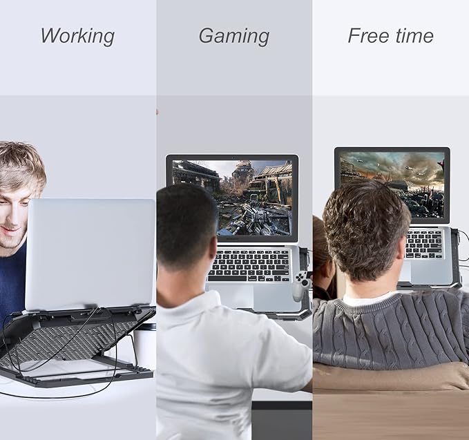 ICE COOREL Laptop Cooling Pad with 6 Cooling Fans, Cooling Pad for Laptop Fan 13-15.6 Inch, Laptop Cooler Stand with 6 Height Adjustable, Notebook Cooler Pad with Two USB Port