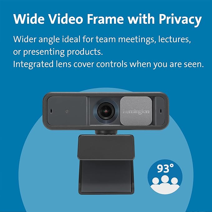 Kensington W2050 Pro 1080p Auto Focus Pro Webcam with Dual Stereo Microphone for Video Conferencing, Software Control, Privacy Shutter, Compatible with Zoom/Skype/Teams and More (K81176WW)