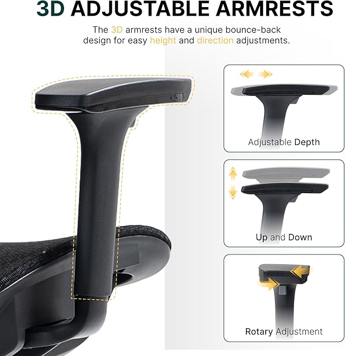 Mesh Ergonomic Office Chair,High Back Mesh Gaming Chair with Lumbar Support,Adjustable Headrest and Armrests for Home Office Desk Chair (Americana, Black)