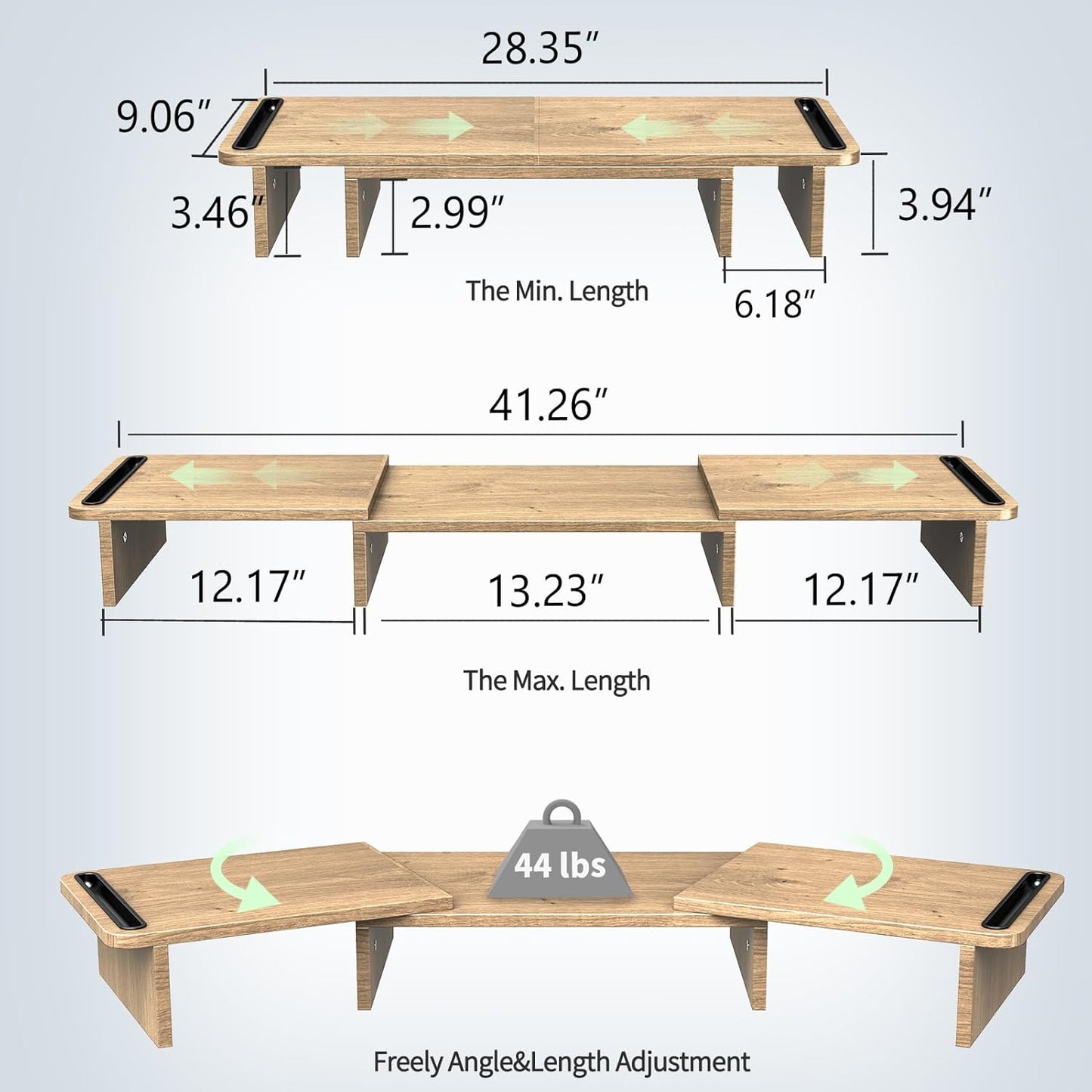 Zimilar Dual Monitor Stand Riser, Monitor Stand with Adjustable Length and Angle, Wood Monitor Stand for Desk, Monitor Riser for 2 Monitors with Storage Space