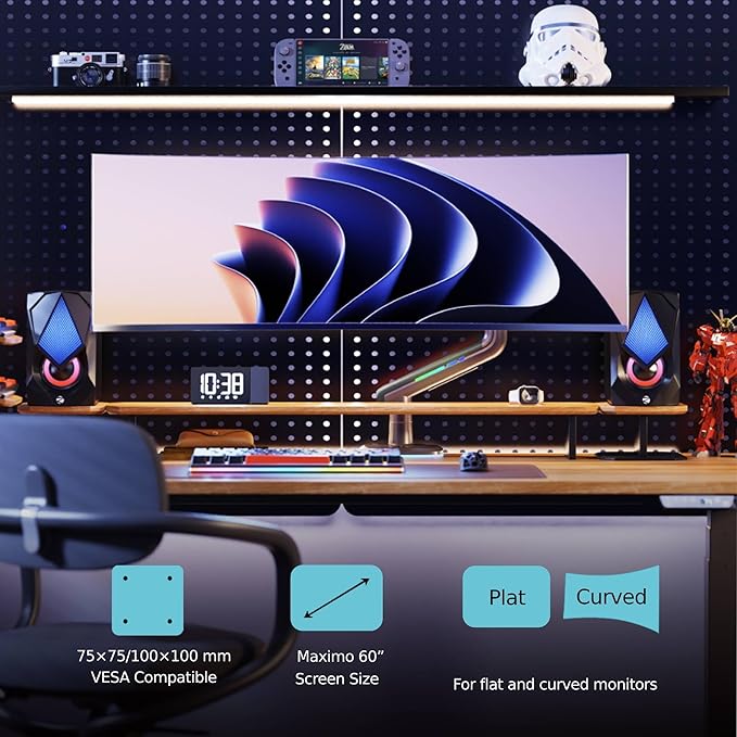 Gaming Monitor Arm for Flat/Ultrawide/Curved Monitors 32 to 60 inch, Heavy Duty Monitor Stand Load up to 20 kg, VESA 75/100 mm Mount (Grey Black)