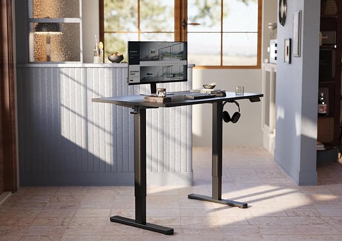 YDN Electric Standing Desk, Adjustable Height Stand up Desk, 48x24 Inches Sit Stand Home Office Desk with Splice Board, Black Top
