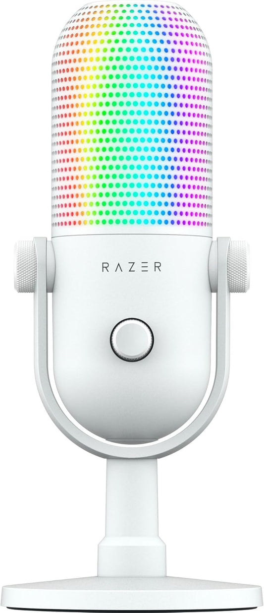 Razer Seiren V3 Chroma RGB USB Microphone: Stream & Game Reactive Lighting - Tap-to-Mute Sensor - Condenser Mic - Digital Gain Limiter & Shock Absorber - PC, Discord, OBS Studio, XSplit - White