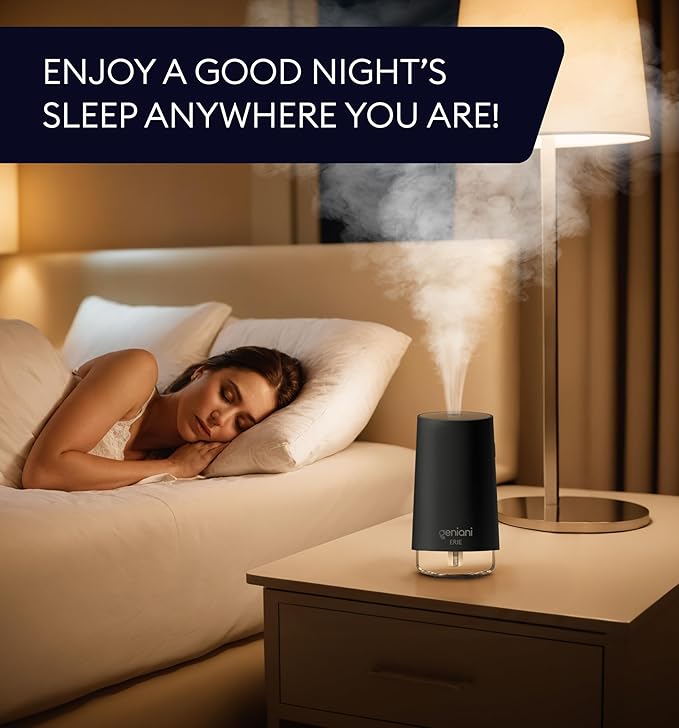 GENIANI Portable Small Cool Mist Humidifiers - Desktop Humidifier for Plants, Office, Car, Baby Room with Auto Shut Off & Night Light (White, 0.25L, USB)