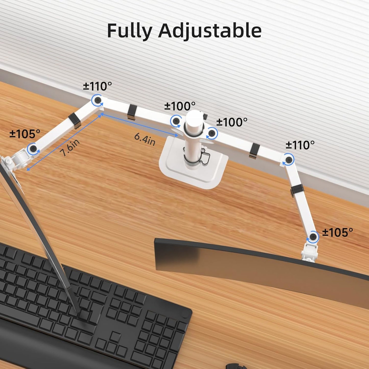 Suptek Dual Monitor Desk Mount, Adjustable Dual Monitor Arm for 2 Monitor Screens up to 38 inch, Extra Tall 15.75" Pole Monitor Stand for Desk, Holds up to 22 lbs,White(MD9442MW)