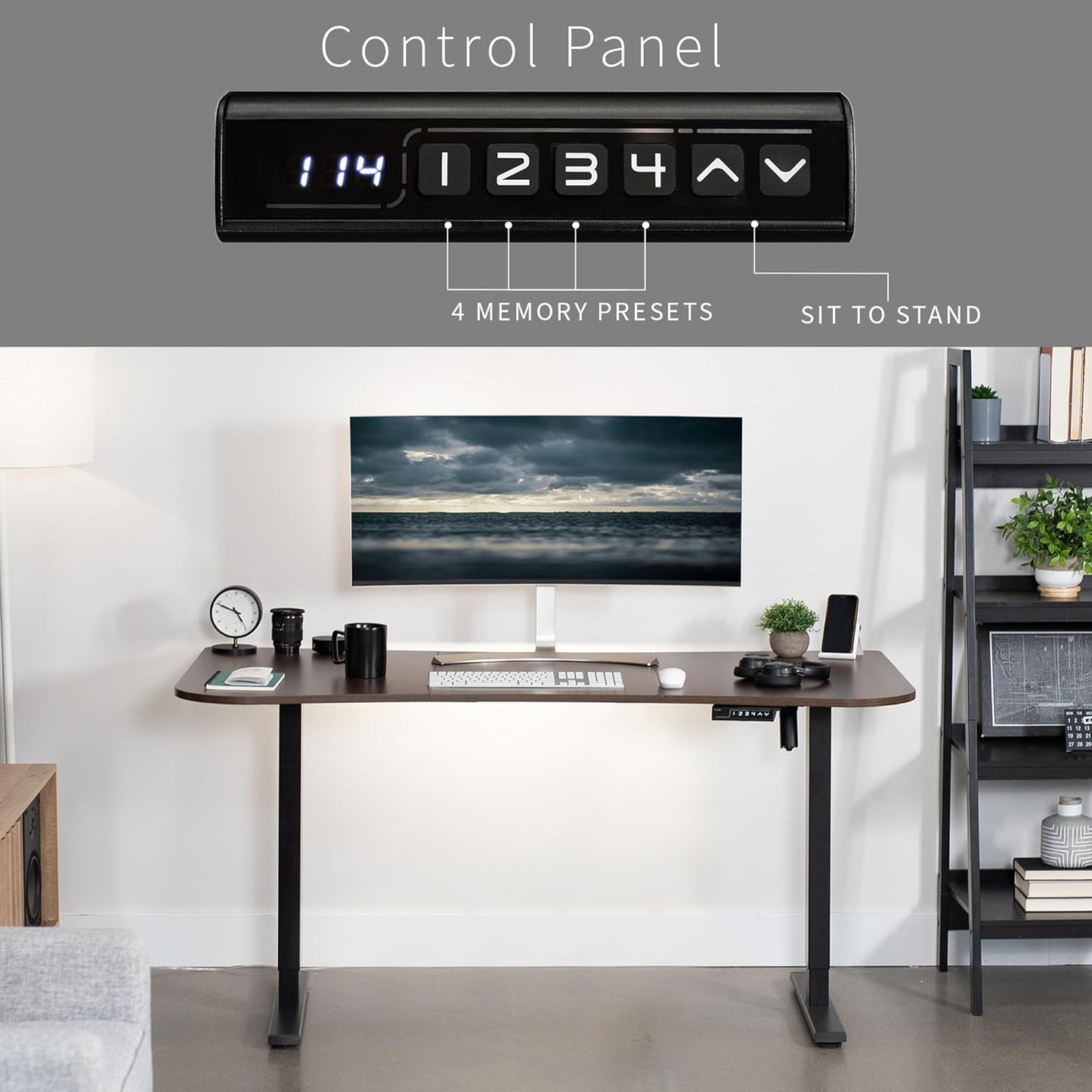 VIVO Electric 63 x 32 in Standing Desk, Memory Height Adjustment, 1B Series, Dark Walnut Top Black Frame, DESK-KIT-1B1D