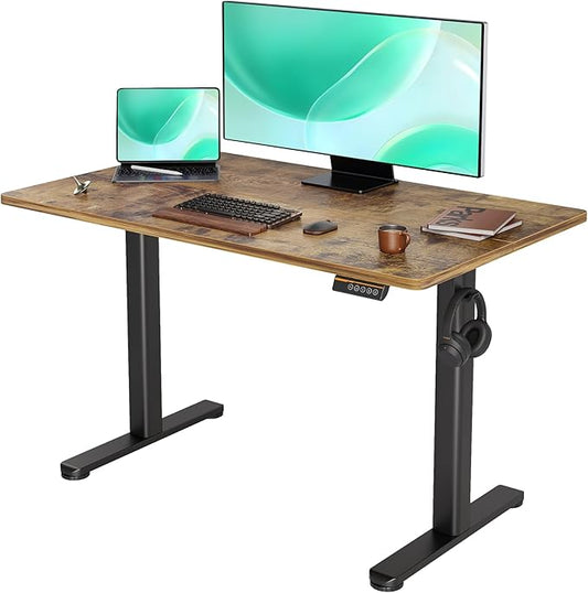 YDN Standing Desk, Electric Adjustable Height Stand up Desk, 48x24 Inches Sit Stand Home Office Desk with Splice Board, Rustic Brown Top
