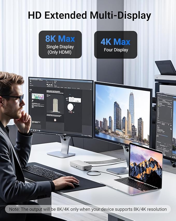 Laptop Docking Station(12-in-1), for Thunderbolt 4, USB 4, or USB-C Systems, 92W Charging for Laptop, 40 Gbps Data Transfer, Single 8K, Quad 4K Display, Ethernet, Compatible with Windows, MacOS