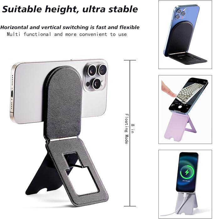 Phone Stand, Magnetic Foldable Phone tripods Stain-Resistant Leather & Angle Adjustment, Multifuctional Strong Magnetic Phone Tripod for iPhone 16/15/14/13/12- (Green)
