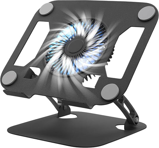 SHUWEI Laptop Cooling Stand with 3 Speed Fan, Adjustable Height & Angle, Carbon Steel Framework, Ultra-Quiet & Super Sturdy for up to 16”Laptop - Black