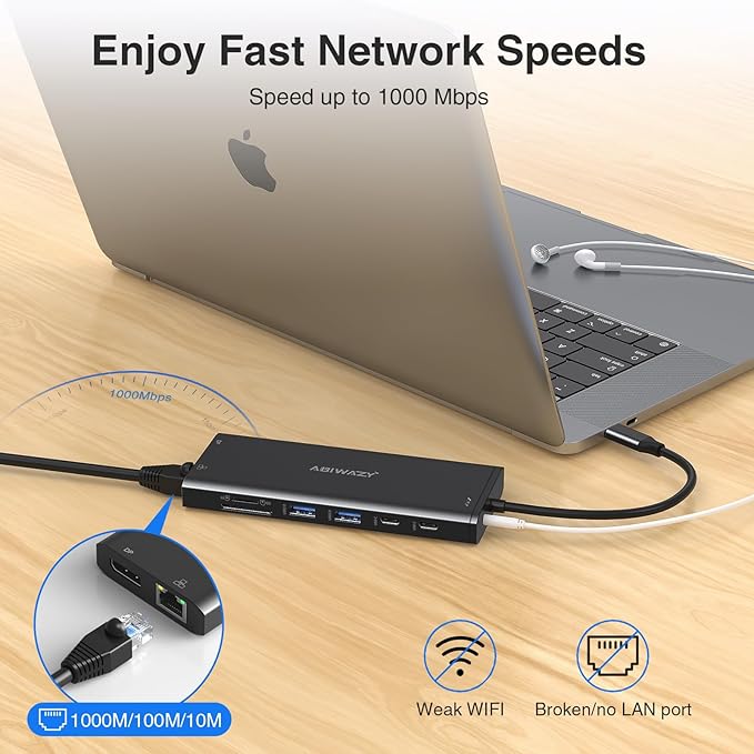 USB C Docking Station 3 Monitors USBC Hub Laptop Dual Monitor Multiport Adapter Dock Dongle,USBC to 2 HDMI,4K DisplayPort,PD Charging,Ethernet,7 USB-C/A Ports,SD/TF,Audio for Dell/HP/Lenovo(Black)