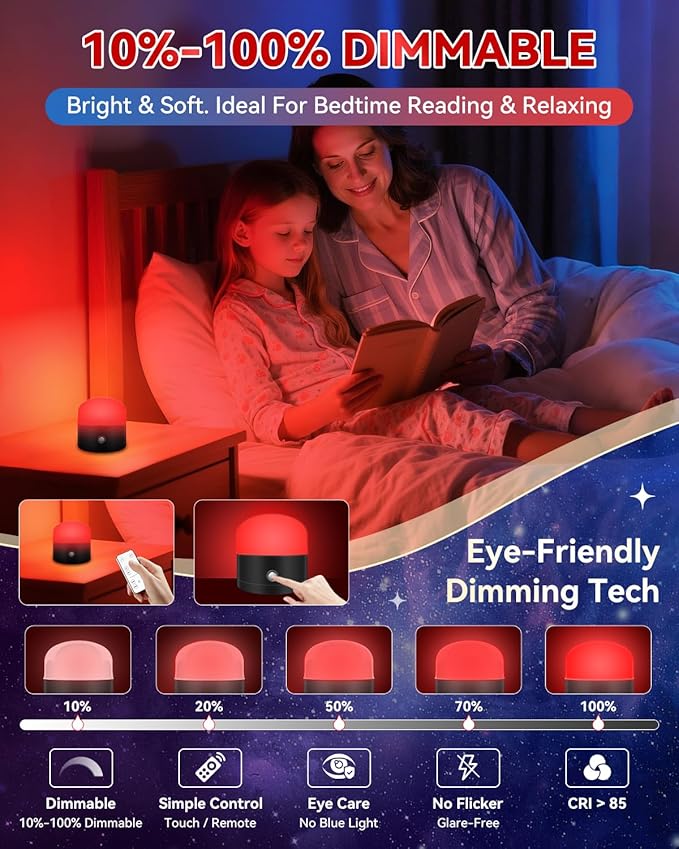 Neporal REDIX 670nm Red Light for Sleep, 100% Blue Light Blocking & Dimmable & 4-Timer & With Remote Red Light Lamp for Melatonin Promoting, Red Night Light for Sleep Aid, Bedroom,Baby Nursery,Reading