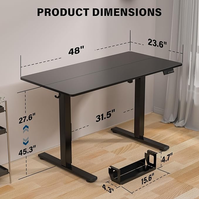 Kingant Standing Desk Height Adjustable Electric Stand Up Desks [48 x 24 Inch] - Ergonomic Sit Stand Desk Rising Desks for Home Office Computer Desk Stand Desk Workstation with Cable Management