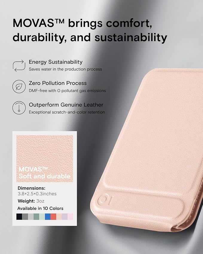 MOFT Phone Stand, Magnetic Phone Tripod Stand Stain-Resistant MOVAS Leather & Angle Adjustment & Strong Magnets Tripod for iPhone 16/15/14/13/12 (Included Metal Ring)-Peach Pink