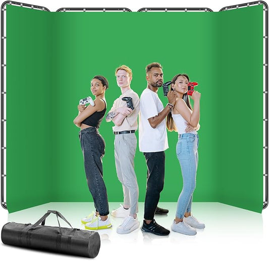 7.87ft x 13.12ft Large Green Screen Backdrop with Stand - Heavy Duty Collapsible Frame for Studio Photography, Video Shooting, Live Streaming & Gaming