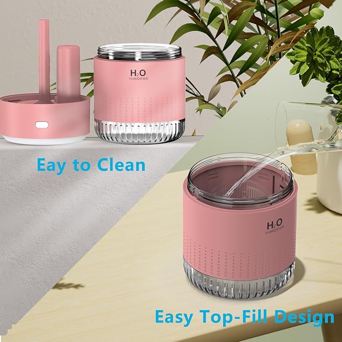 Colorful Mini Humidifier, USB Rechargeable Humidifier, small humidifier, 4 Modes Super Quiet, Humidifiers For Bedroom,Suitable For Travel Office Family Baby Bedroom-Pink1.0