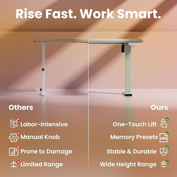 HUANUO 32" Small Electric Standing Desk Adjustable Height, 4 Memory Height Settings, Sit Stand Up Desk for Home Office & Computer Workstation, Sage Green