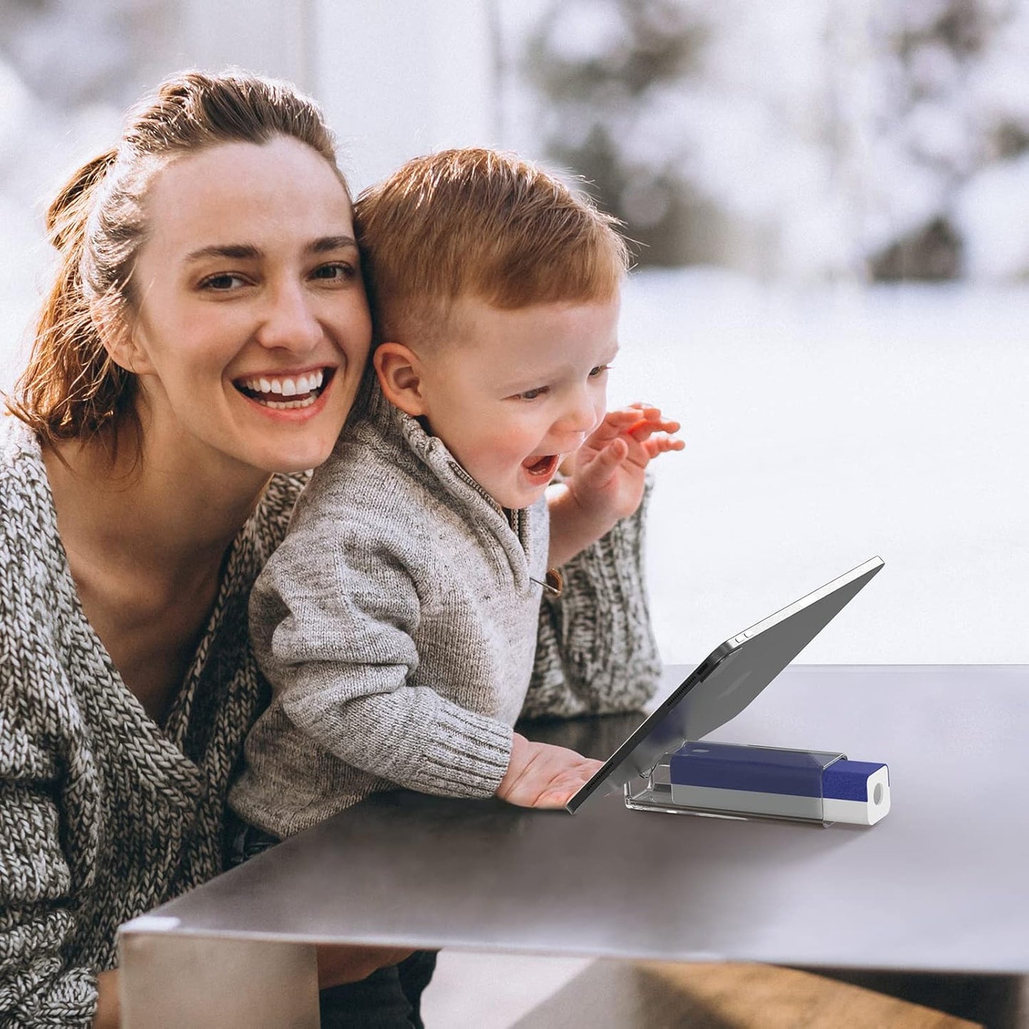 CLICK CLEAN Screen Cleaner, Fingerprint Proof Screen Cleaner Spray, All-in-One Cleaner with Microfiber, Shell and Phone Stand for All Phones, Laptop and Tablet Screens (Dark Blue)